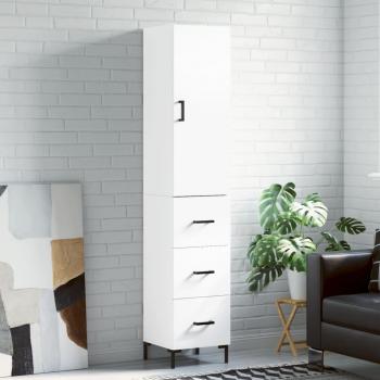 Aparador alto de madera contrachapada blanca 34,5x34x180 cm con 3 cajones, mueble de almacenaje para salón, buffet y armario auxiliar