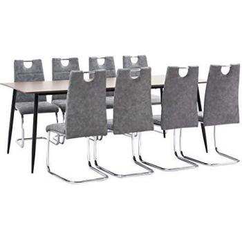vidaXL Juego de Comedor 9 Piezas de Cuero Sintético Mobiliario Decoración Interior Casa Hogar Robusto Duradero Resistente Funcional Práctico Útil Gris