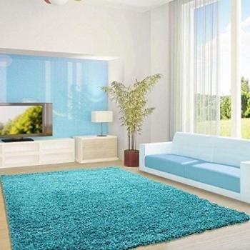 Ayyildiz Teppich - Alfombra Shaggy de Pelo Largo, Monocolor, para salón, mullida, Polipropileno, Turquesa, 80 x 250 cm