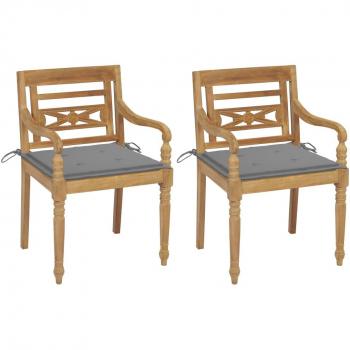 Batavia Solid Teak Wood Chairs 2 pcs with Grey Cushions