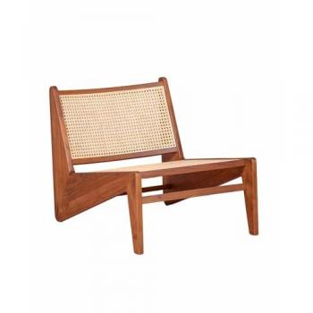 Nest Dream - Sillón bajo en madera de teca y ratán natural - Compass - Madera de Teca - Respaldo y Asiento en Tejido ratán - Estilo Retro Vintage
