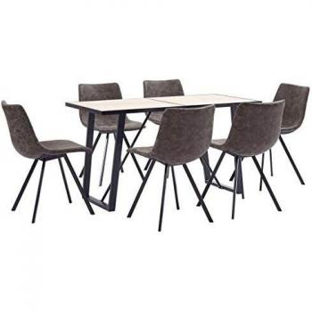vidaXL Juego de Comedor 7 Piezas Cuero Sintético Mobiliario Decoración Interior Casa Hogar Robusto Duradero Resistente Funcional Práctico Útil Marrón