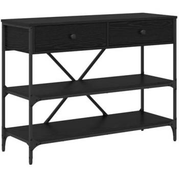 Mesa Consola con Cajón y Estante de Madera Ingenierizada en Roble Negro 100x34.5x75 cm