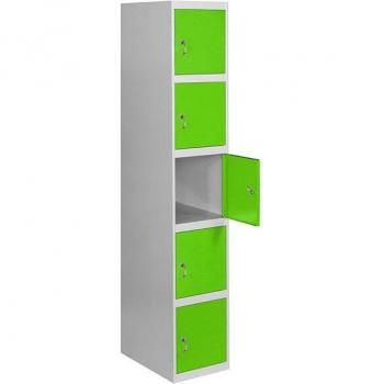 Taquilla Metálica SimonRack de Vestuario, 5 Puertas, Incluye Llave, Dimensiones 1800x300x500 mm, Color Gris/Verde