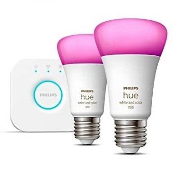 Philips Hue White and Color Ambiance Pack 2 Bombillas LED Inteligentes E27 9W RGB + Hue Bridge