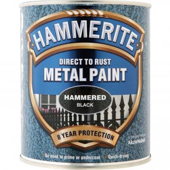 Hammerite Direct to Rust Metal Paint - Hammered Black Finish, 750ml