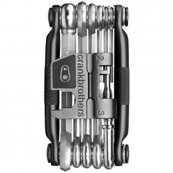 Multiherramienta Crankbrothers M17 Plateado y Negro, 17 funciones, diseño compacto, fabricada en acero inoxidable, incluye destornilladores Phillips y planos, llaves hexagonales de diferentes tamaños, abrebotellas