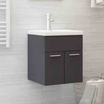 Armario para lavabo contrachapada gris brillo 41x38,5x46 cm