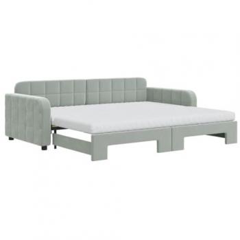Sofá Cama Nido con Colchón de Terciopelo Gris Claro 90x200 cm