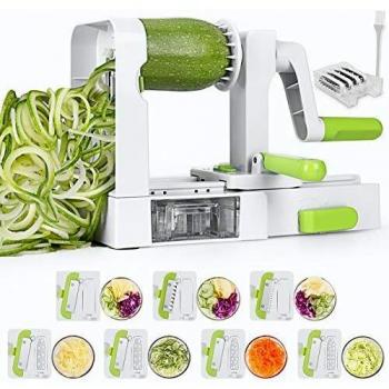 Espiralizador de Verduras, Cortador de Verduras de 7 Cuchillas, Doblado Espiralizador de Vegetales, Cortador Verdura Espiral en Juliana, Espaguetis, Tallarines, Cintas o Fideos