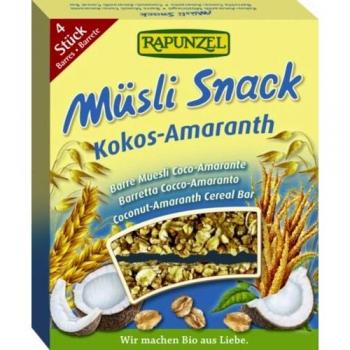 Rapunzel Barrita Muesli Coco y Amaranto, 4 uds x 29 g