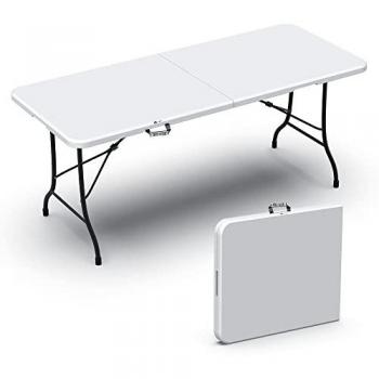 Mesa Plegable Multifuncional 180 x 75 cm con Asa de Transporte, Resistente a UV, Blanco - Vounot