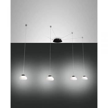 Lámpara colgante LED Arabella, 4 luces, metal y vidrio soplado, color blanco