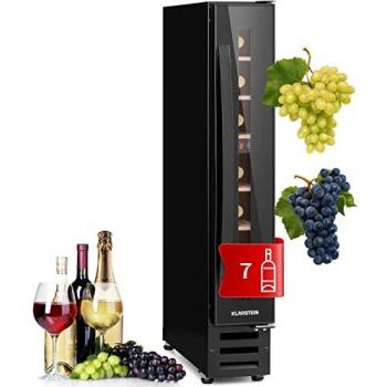 Vinoteca Integrada Klarstein Vinovilla 7, Capacidad para 7 Botellas, Vidrio Negro y Acero Inoxidable, Dimensiones: 18.5 H x 88.5 W x 56.0 D