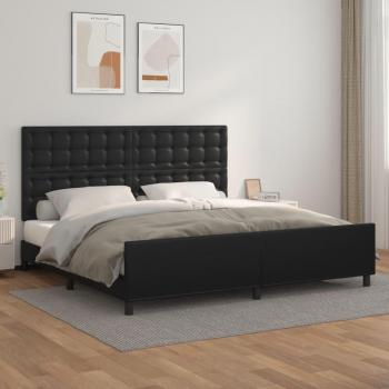 Cama con cabecero de cuero sintético negro 200x200 cm