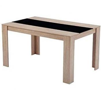 Mesa de comedor BAÏTA negra con efecto roble 140cm - L 140 x P 90 x H 75 cm