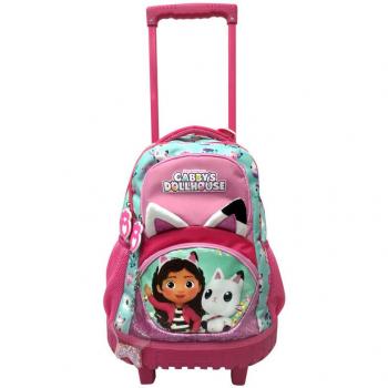 Mochila Gabby's Dollhouse con ruedas rosa de 42 cm, diseño colorido y divertido, compartimentos amplios para almacenamiento, tiradores ergonómicos, material resistente y fácil de limpiar