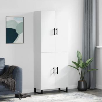 Aparador alto de madera contrachapada blanco brillo 69,5x34x180 cm