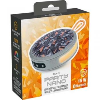Altavoz Bluetooth Portátil Bigben Party Nano 15W BT5.0 TWS IP54 con LED Camuflaje Gris/Naranja