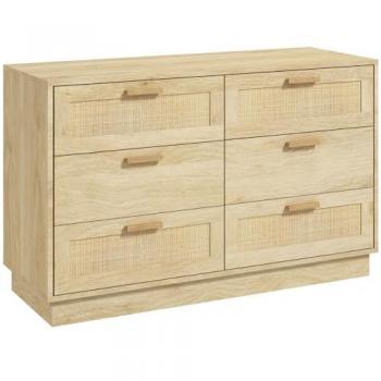 HOMCOM Cómoda de Noche con Cajones de Rejilla de Ratán, Estilo Bohemio, Antivuelco, Dimensiones: 110x40x69 cm, Color Natural