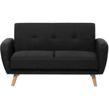 Sofá Cama Convertible 3 Plazas Tapizado en Tela Negra con Patas de Madera Estilo Moderno Florli