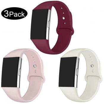 Oenfoto Correa Compatible Fit bit Charge 2, Pulsera de Silicona Suave Adjustable, Accesorios para Fit bit Charge 2 para Mujeres Hombres,Arena Rosa, Rojo Vino, Beige Grande