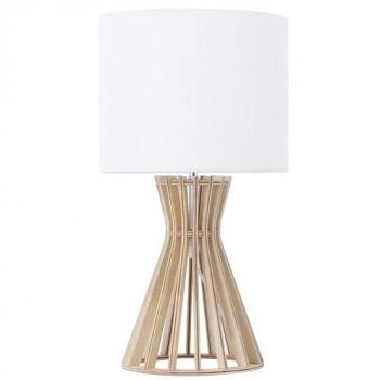 Lámpara de mesa contemporánea con base de madera clara y pantalla blanca Carrion