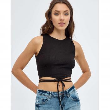 Top de mujer sin mangas con estampado liso, camiseta crop sin mangas y cuello redondo de tejido satinado y tiras INSIDE