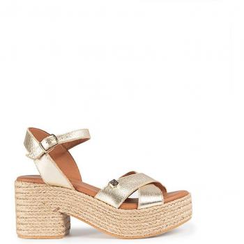 Sandalias de Mujer POPA Cuña Tacón Clifton Laminado Platino