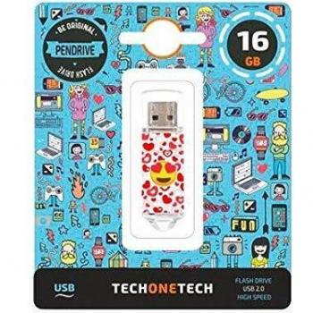 TECH ONE TECH Emojitech Heart-Eyes Pendrive 16 GB, Memoria USB