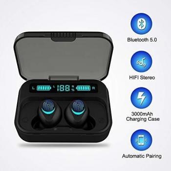 Huyeta Auriculares Bluetooth 5.0, HiFi Estéreo In-Ear Auriculares con Estuche de Carga de 3000 mAh Control de AI Auriculares Bluetooth con Micrófonos para iPhone Android