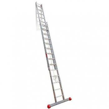 Faraone - Escalera de Aluminio - Escalera Extensible con Cuerda EN 214 - 400 x 48 x 16 cm - 14+14 Peldaños - Máxima Estabilidad y Seguridad - Escalera Extensible Muy Resistente