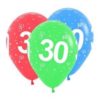 Paquete de 10 Globos de Látex Decorados con el Número 30