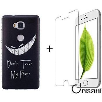 case cover para Huawei Honor 5X,Crisant sonrisa negro Diseño Protección suave TPU Gel silicona Teléfono Celular Back funda Carcasa para Huawei Honor 5X + UN Vidrio Templado Protector de Pantalla Film
