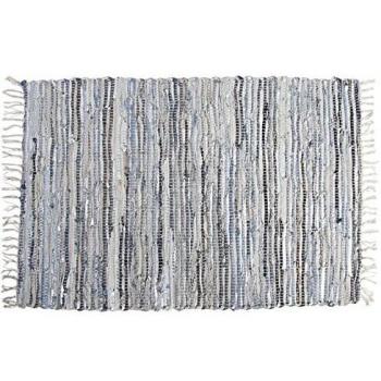 Alfombra de Jeans y Cuero Plateado 60 x 90 cm