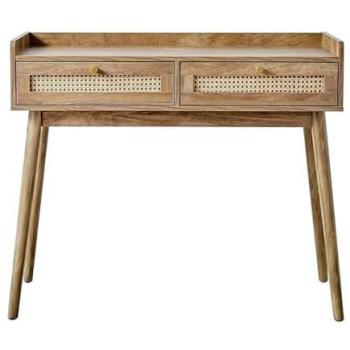 Consola de 2 Cajones con Frentes de Ratán Natural y Patas de Madera - Colección Palmo - L100 cm
