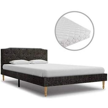 vidaXL Cama con Colchón Tela Gris Oscura 120x200cm Tapizada Mobiliario Casa Hogar Somier Diseño Discreto Elegante Estructura Robusta Duradera
