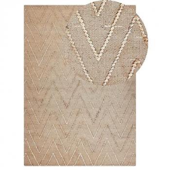 Alfombra Rectangular Beige de Yute y Algodón 140 x 200 cm con Patrón Geométrico Hecha a Mano estilo Boho