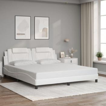 Cama con cabecera de cuero sintético blanco 180x200 cm