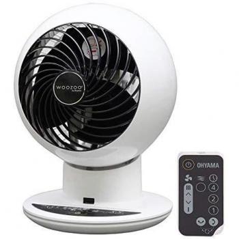 Woozoo by Ohyama, Ventilador de mesa / escritorio potente y silencioso, 38W, 25m alcance, Oscilación multidireccional, Temporizador, Mando a distancia, Para superficie 30m², Woozoo PCF-SC15T, Blanco