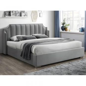 Cama Canapé Abatible 140 x 190 cm con Cabecero Curvado - Terciopelo Gris Claro + Colchón - TEOMIS
