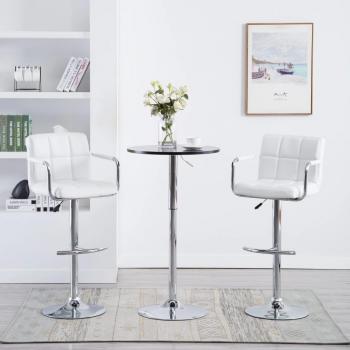 Taburetes de Bar Día y Noche - 2 unidades, cuero sintético blanco, diseño moderno, altura ajustable, base cromada, cómodos y elegantes
