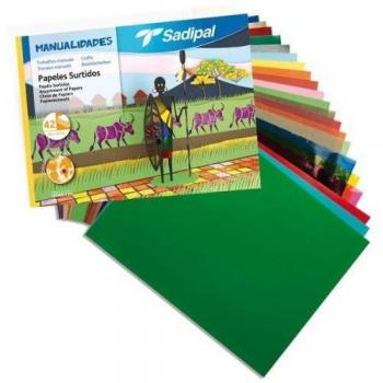 Bloc de Manualidades Sadipal con Papeles Surtidos Creativos, 42 Hojas, 32 x 24 cm (10 Hojas Cartulina, Seda y Charol + 7 Hojas Celofán +