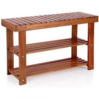 Zapatero de madera de acacia maciza con 2 estantes, dimensiones 70x30x46 cm, capacidad hasta 160 kg, certificado FSC
