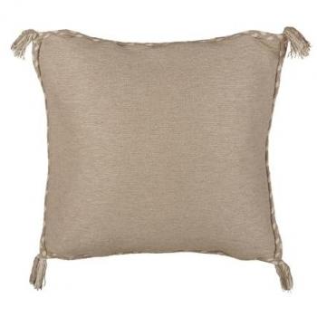 Cojín Decorativo de Yute Beige 45 x 45 cm con Funda Extraíble y Borlas Decorativas