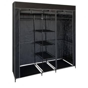 Armario de Tela Organizador de Ropa Resistente al Polvo con Estantes Desmontables y Fácil Montaje - Ropero Negro para Dormitorio y Apartamento (1 Barra, 70x45x160 cm)