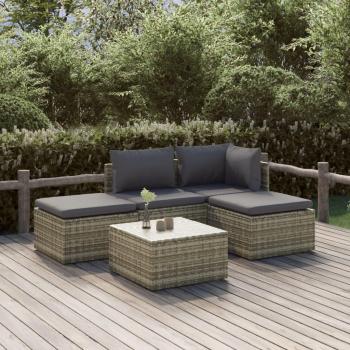 5-Piece Grey Poly Rattan Garden Lounge Set with Cushions