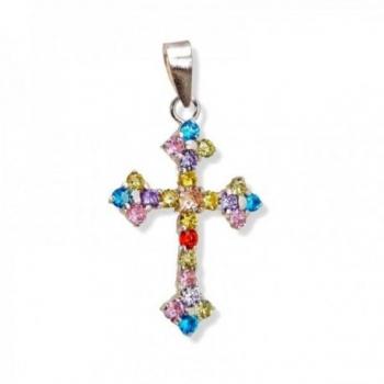 Cruz colgante plata Ley 925m mujer 23 mm. circonitas redondas colores combinados