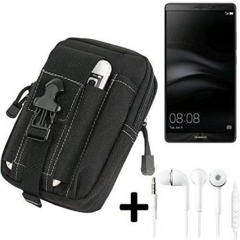 Bolsa del cinturón / funda para Huawei Mate 8, negro + auriculares | compartimientos adicionales con el espacio para el banco de la energía, disco duro, etc. - K-S-Trade