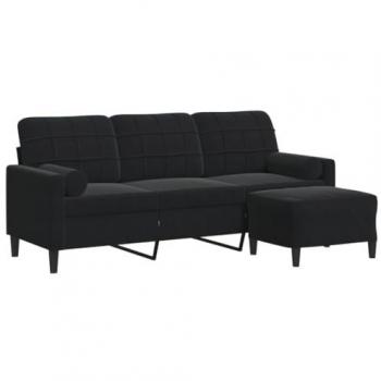 Sofá de 3 plazas con taburete de terciopelo negro 180 cm, sofá, sofá de salón, sofá tapizado, asientos de salón